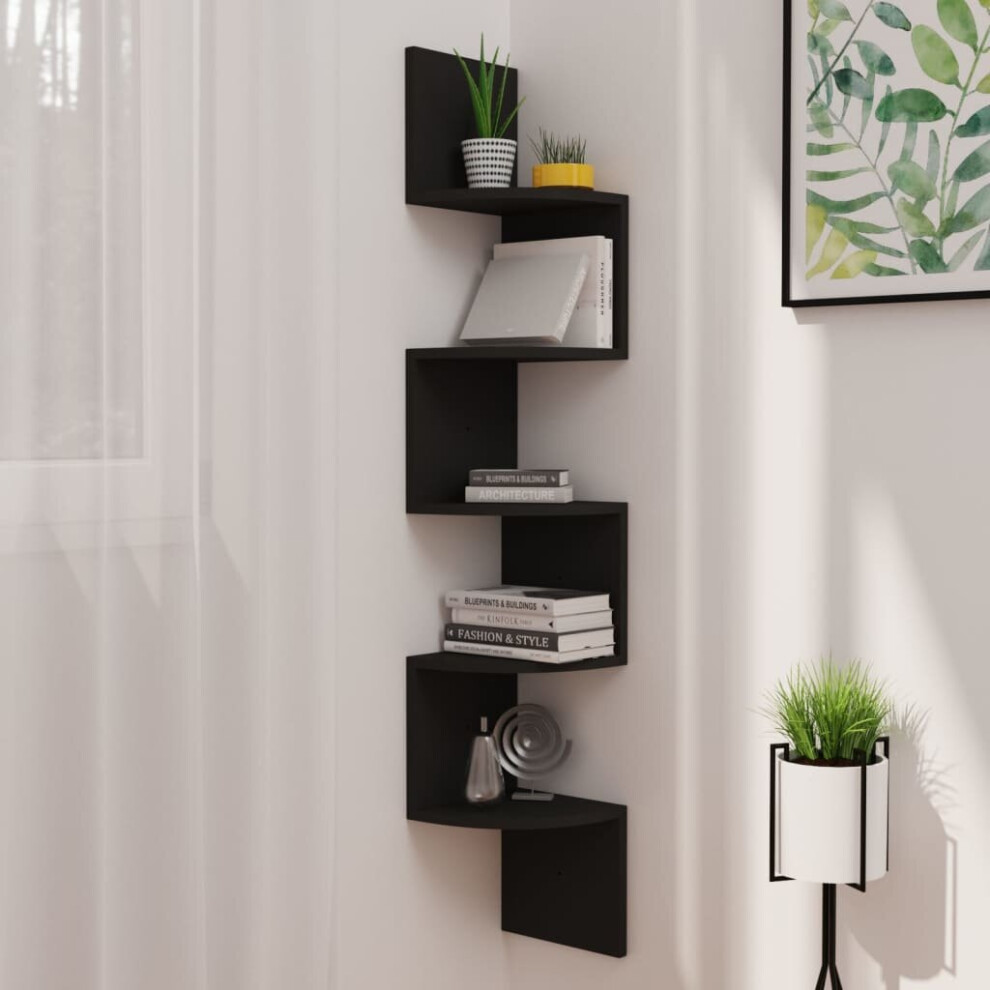 vidaXL Wall Corner Shelf Black Engineered Wood Hanging Floating Wall Shelf