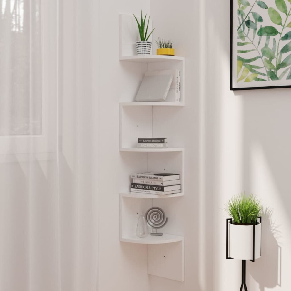 vidaXL Wall Corner Shelf High Gloss White Engineered Wood Hanging Wall Shelf