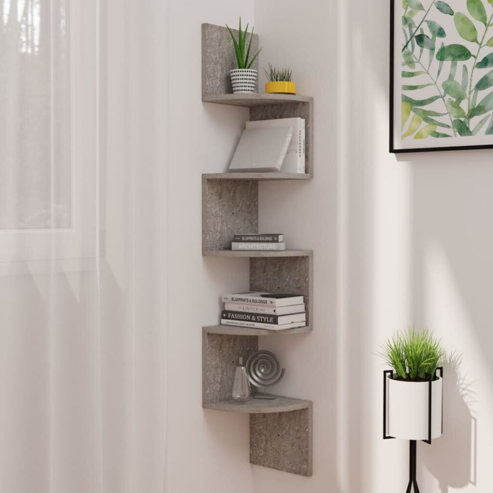 vidaXL Wall Corner Shelf Concrete Grey Engineered Wood Floating Wall Shelf