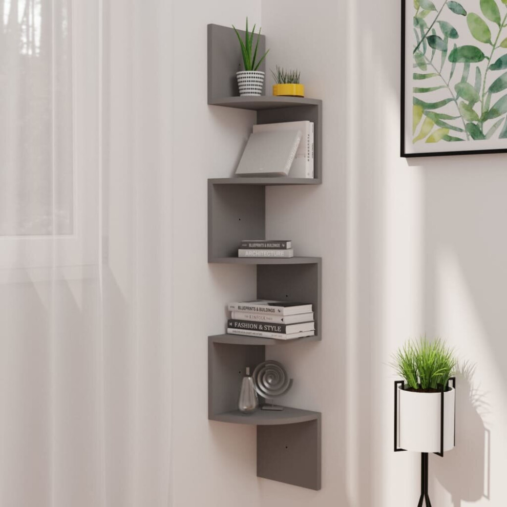 vidaXL Wall Corner Shelf Grey Engineered Wood Hanging Floating Wall Shelf