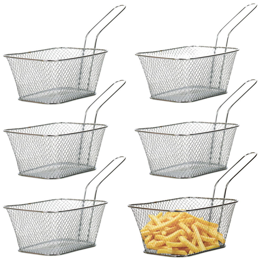 Cuisine Elegance 6 X Mini Chrome Chips Fryer Snack Serving Food French Fries Basket