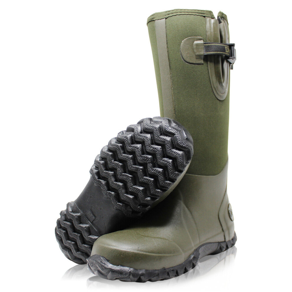 (8 UK EU42, Green) Dirt Boot Unisex Neoprene Wellington Muck Field Sport Boots Adjustable Rain Wellies