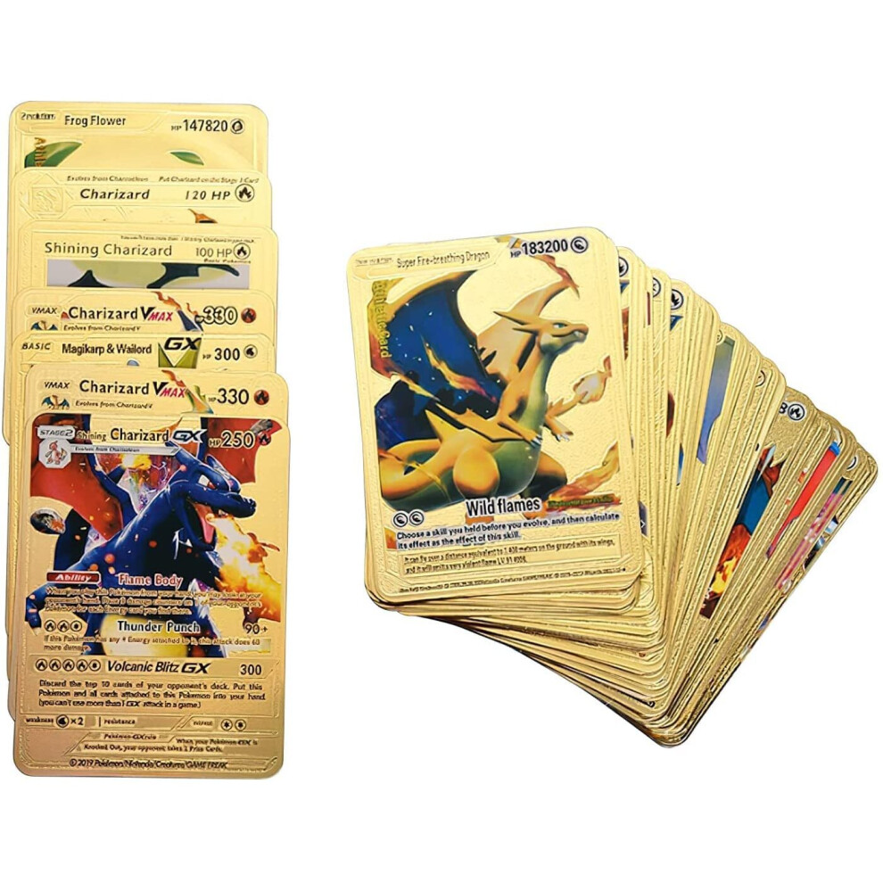 55 Cards Shiny Charizard Vmax, Unofficial Card, Rainbow Gold Plated Card, Charizard Gold Vmax Dx Gx, The Best Gift for The...