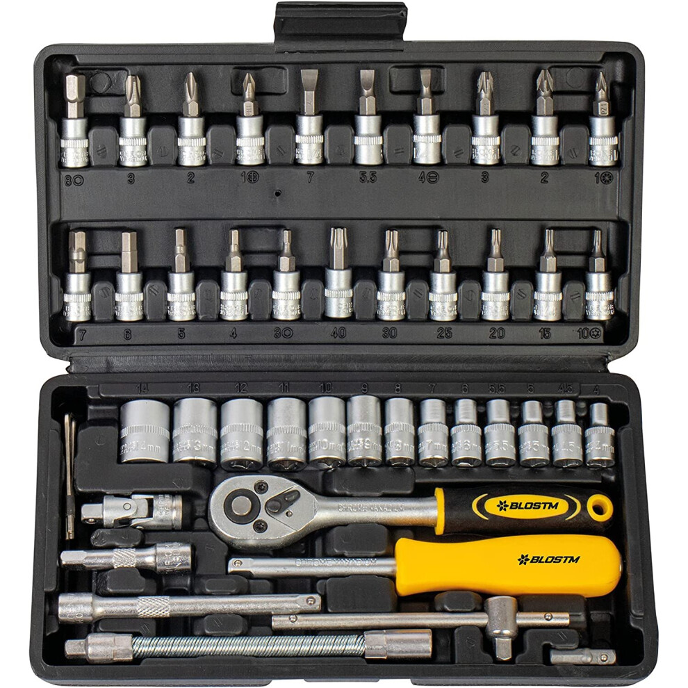 Blostm Socket Wrench Set 46Pcs - 1/4" Metric Socket Set, Quick Release Reversible Ratchet Set With Wrench Handle, Sockets,... 5060914440342
