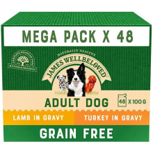James Wellbeloved Dog Adult Grain Free Turkey & Lamb Gravy Pouch CR07W 48 x 100 g