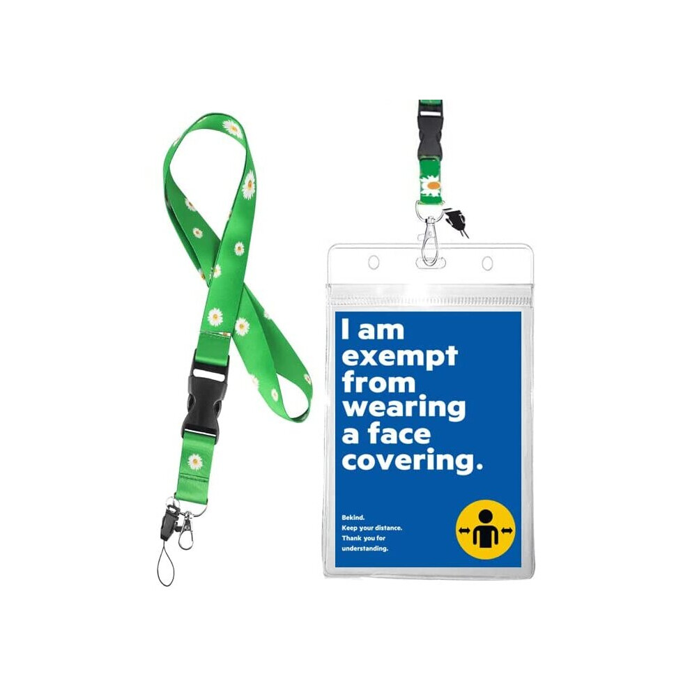 Mask Exemption Card With Lanyards,Includes 1Pcs Neck Green Lanyard Straps And 1Pcs Mask Exemption Badge , 1 Pcs Waterproof Card..