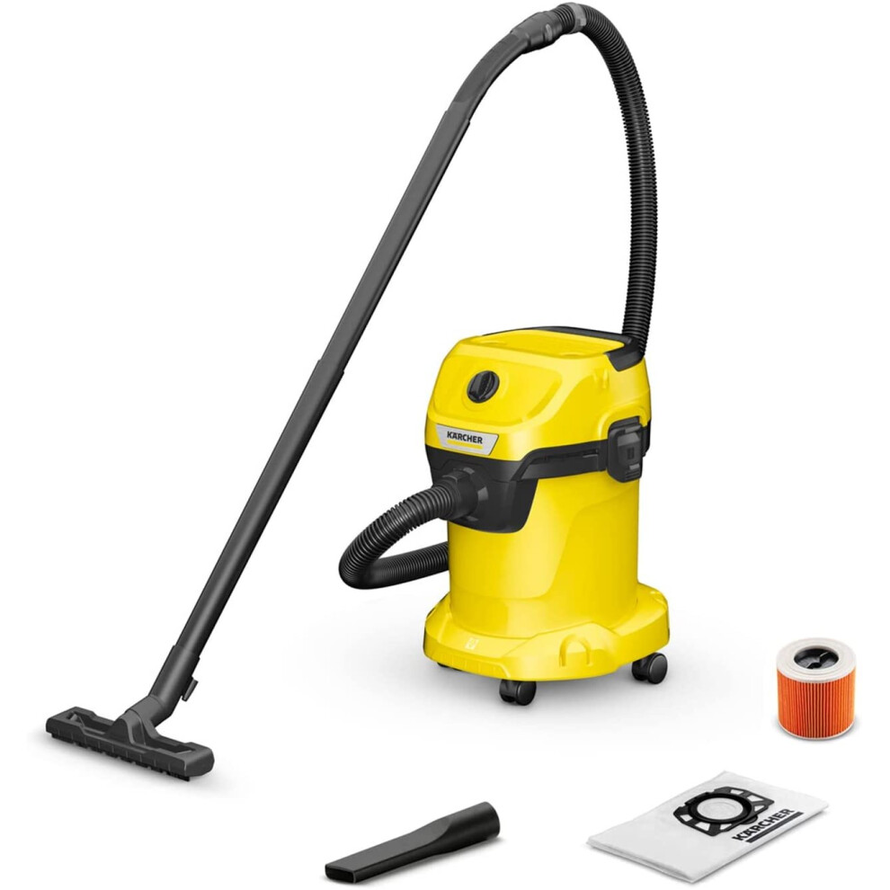 New Kärcher Wet & Dry Vacuum Cleaner Wd 3, Blower Function, Power: 1000W, Plastic Container: 17L, Suction Hose: 2M, Incl. Cartridge... Hj8u