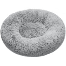 Cat Dog Round Bed, 50cm Cozy Plush Pet Bed Cuddler with Non-Slip Bottom For Small Medium Pets Calming Bed Nest (Light Grey)