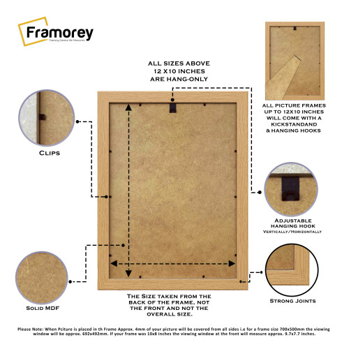 (A3 Pic (A2 Frame)) Oak Picture Frame / LW Style Wall Art Frame / Modern Photo Frames With White Mount 2