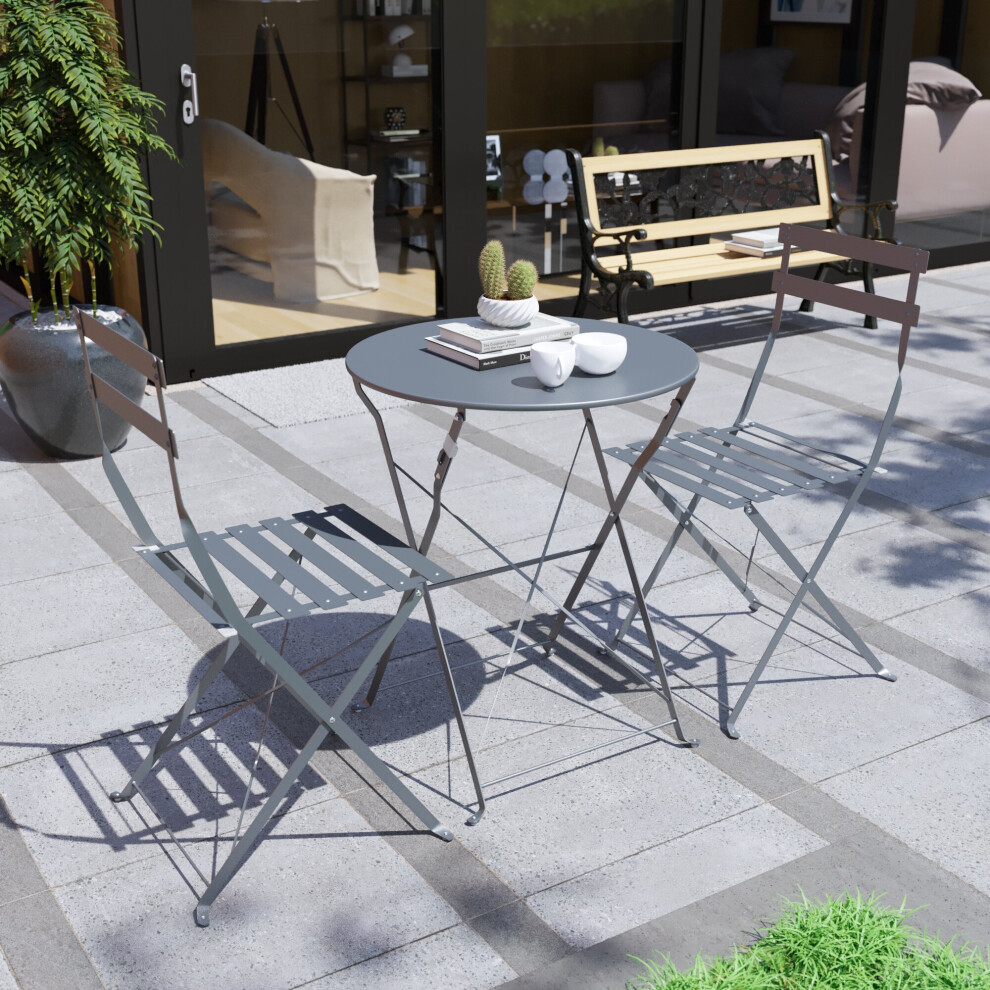 (Dark Grey) Porto 2 Seat Bistro Set Metal Garden Table Chairs