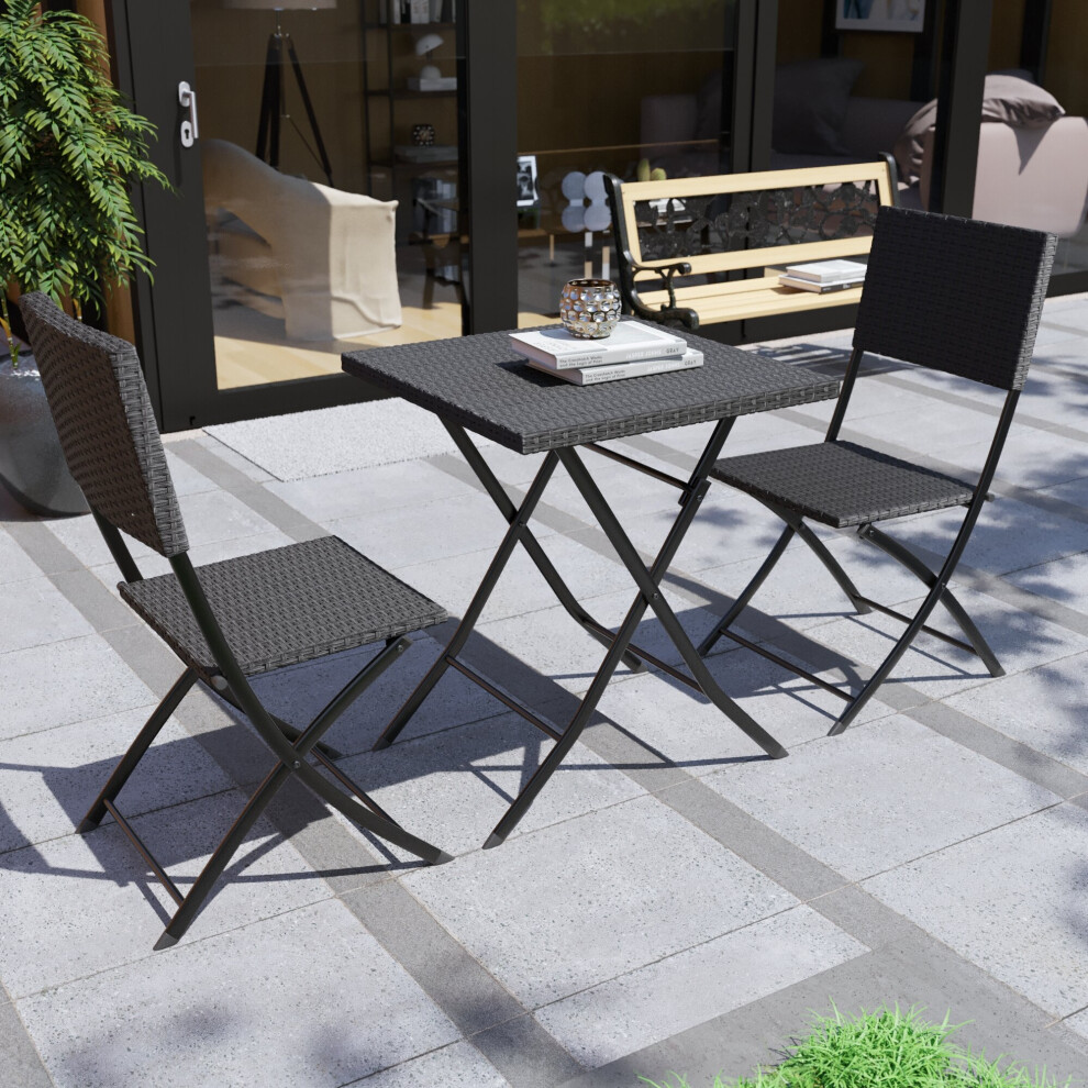 (Black) Capri 2 Seat Bistro Set Garden Table Chairs Folding