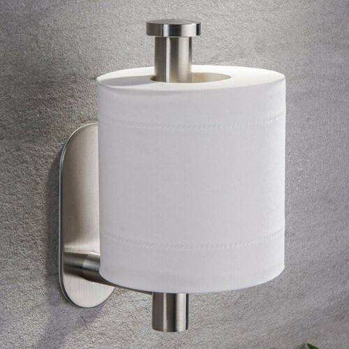 (Silver) Chrome Wall Mounted Toilet Roll Holder Stainless Steel Paper Stand Stick on Wall