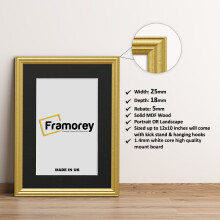 (6x4" Pic (8x6" Frame)) Gold Picture Frame / LW Style Wall Art Frame / Modern Photo Frames With Black Mount