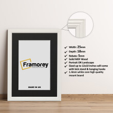 (6x4" Pic (8x6" Frame)) White Picture Frame / LW Style Wall Art Frame / Modern Photo Frames With Black mount