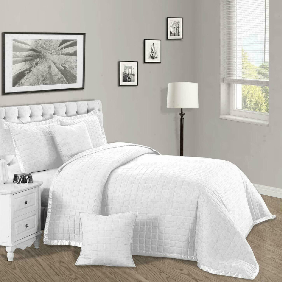 (White, Double/King 240x250cm) New soft Luxury Comforter Bed Set Quilted Osca Bedspread Throw Double King Size