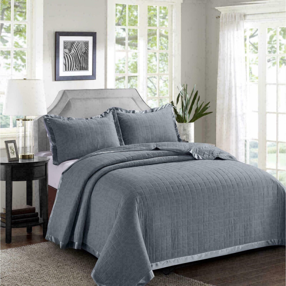 (Grey, Double/King 240x250cm) New soft Luxury Comforter Bed Set Quilted Osca Bedspread Throw Double King Size