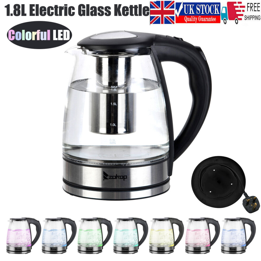 2200W 1.8L Electric Glass Kettle Hot Water Boiler Auto Shut-off