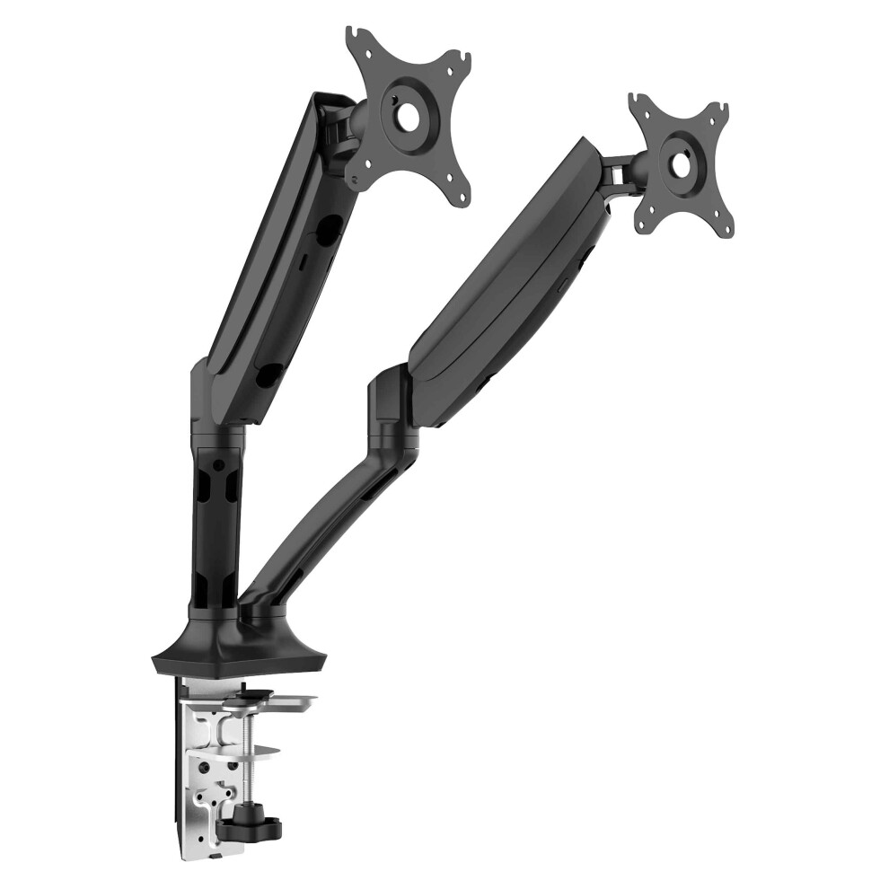 Adjustable & Rotating Double Monitor Arms, 9kg Load Capacity, 10-27" Screens - Black - DH25