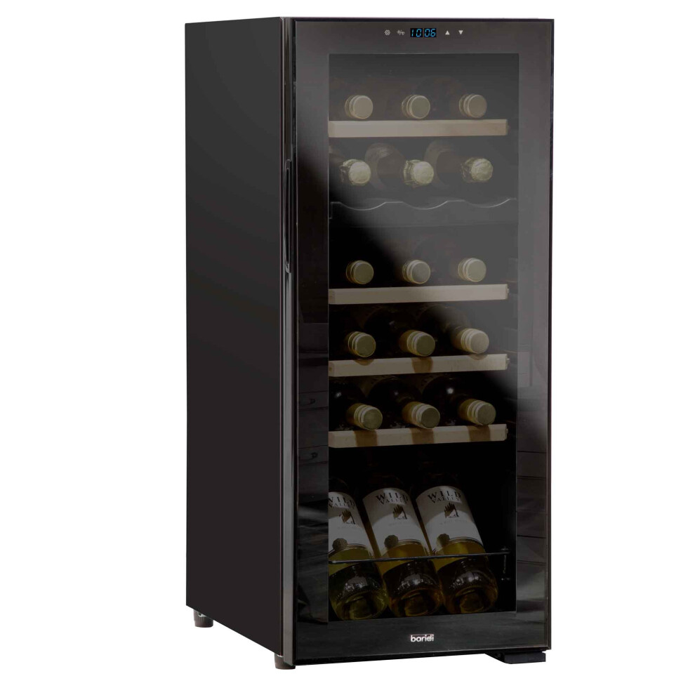 Baridi 18 Bottle Dual Zone Wine Cooler, Fridge, Touch Screen Controls, Wooden Shelves, LED - Black