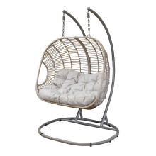 Egg Hanging Swing Chair, Wicker Rattan Basket, Steel Frame, Double - DG61