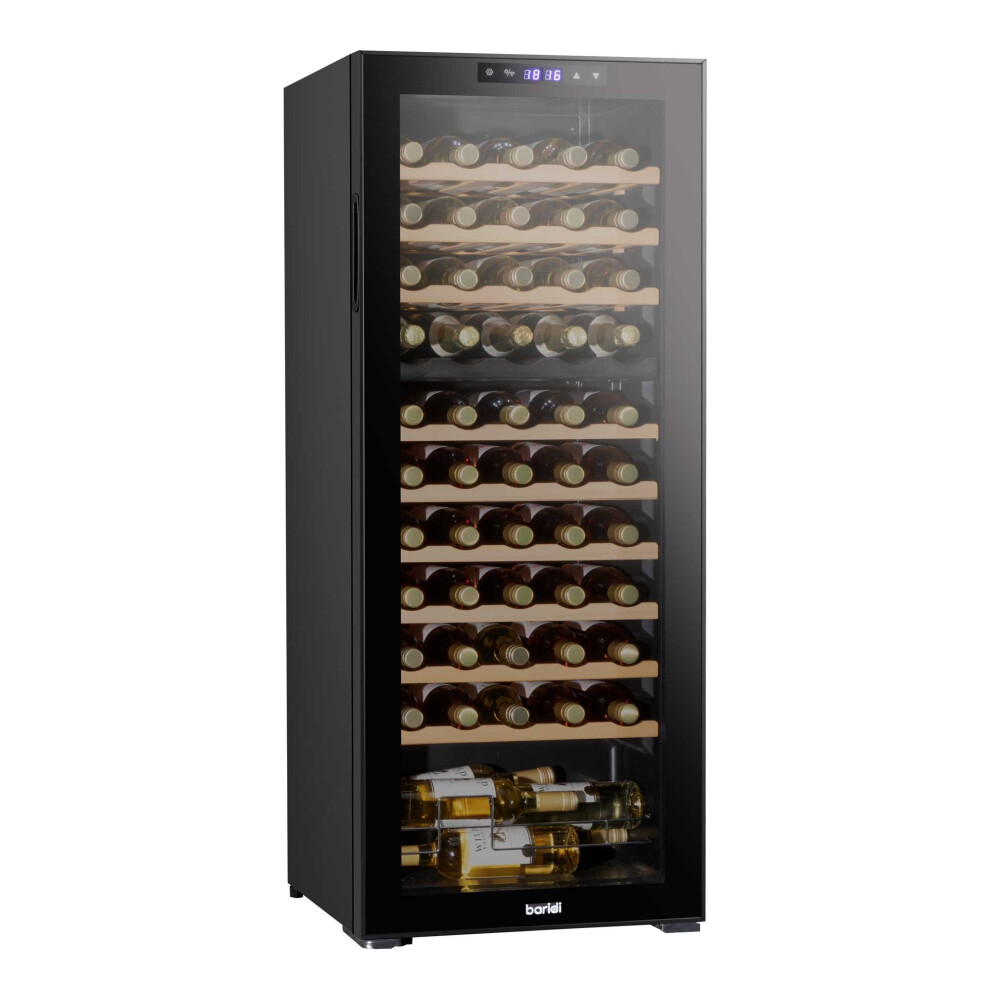 Baridi 55 Bottle Dual Zone Wine Cooler, Fridge, Touch Screen Controls, Wooden Shelves, LED - Black