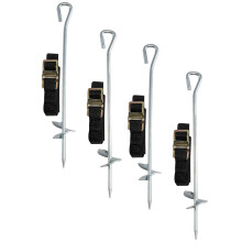 DL70 Trampoline Anchor Kit 4pc - Universal Ground Anchors with Spiral Pegs & Adjustable Straps, Fits 6-14ft Trampolines