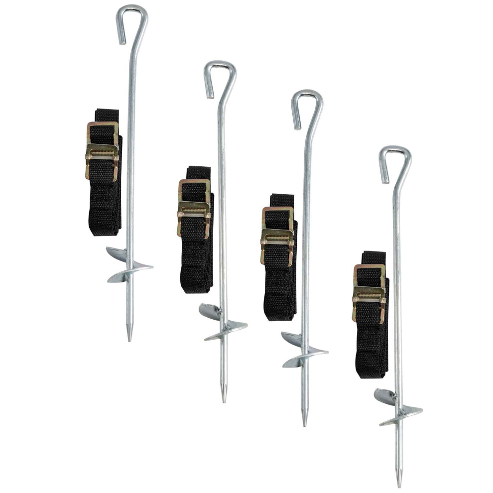Dellonda Dl70 Trampoline Anchor Kit 4Pc - Universal Ground Anchors With Spiral Pegs & Adjustable Straps, Fits 6-14Ft Trampolines