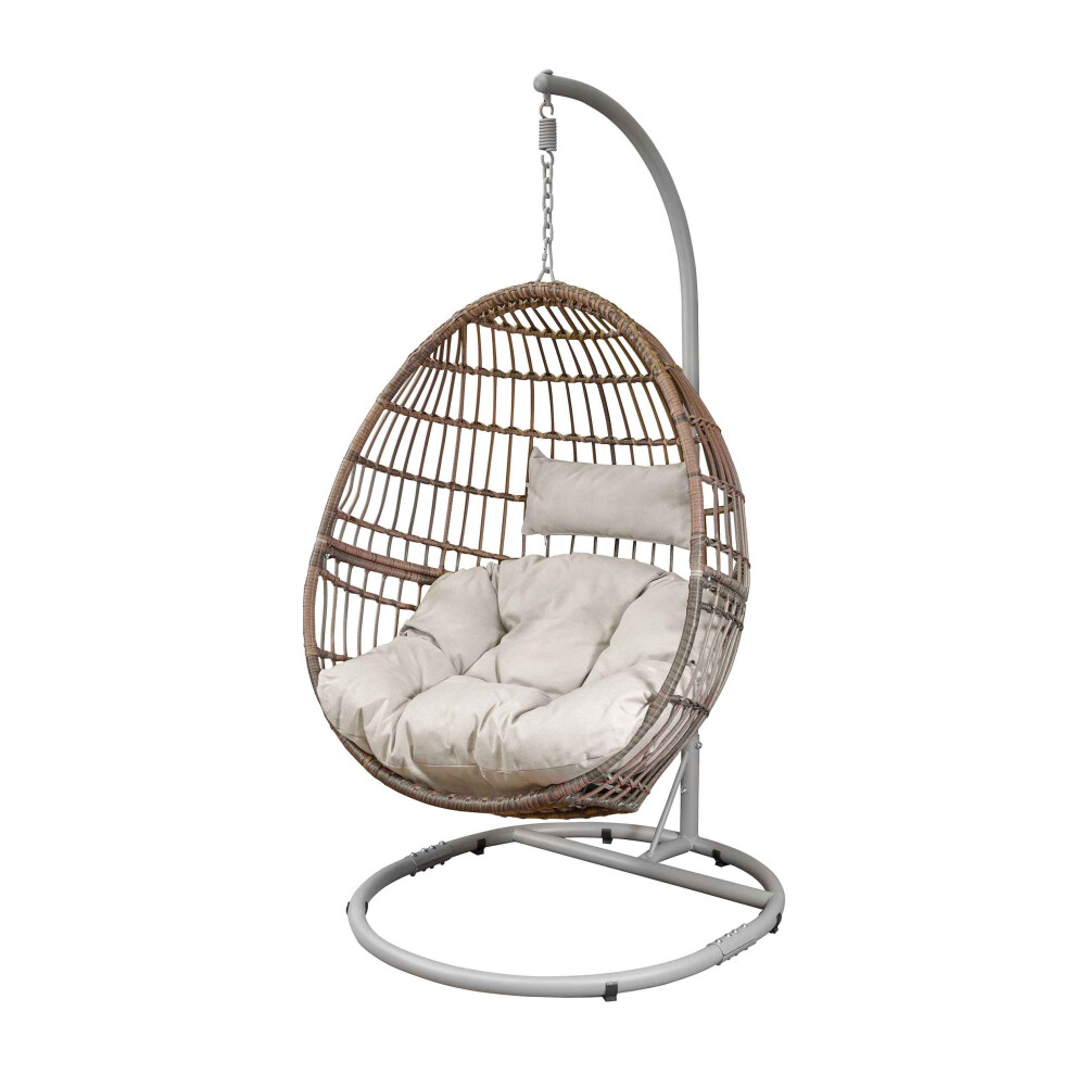 Dellonda Egg Hanging Swing Chair, Wicker Rattan Basket, Steel Frame, Single - Dg60