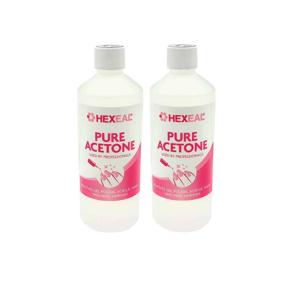 Hexeal Acetone 99.5% | 2 X 500Ml | Professional Nail Polish Remover | Gel Soak Off, Acrylic, Varnish Remover