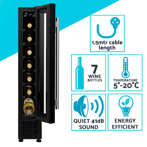 Dellonda Baridi 7 Bottle 15cm Slim Wine Cooler with Digital Touch Screen Controls, Black - DH76 2