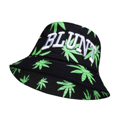 (Black Blunt Cannabis) Unisex Weed Bucket Hat Marijuana Reversible Sun UV Cannabis Leaf Hats Foldable