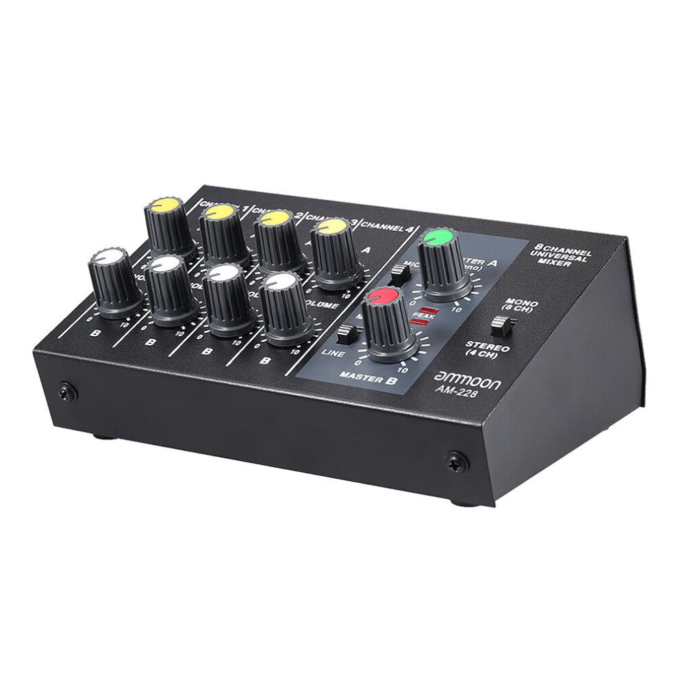 (EU plug) Ultra-compact Low Noise 8 Channels Metal Mono Stereo Audio Sound Mixer with Power Adapter Cable