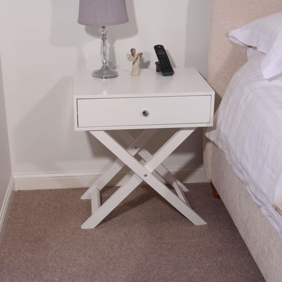 (White, 1 Drawer) Bedside Side Table Nightstand 2 Storage Drawers Wooden Legs