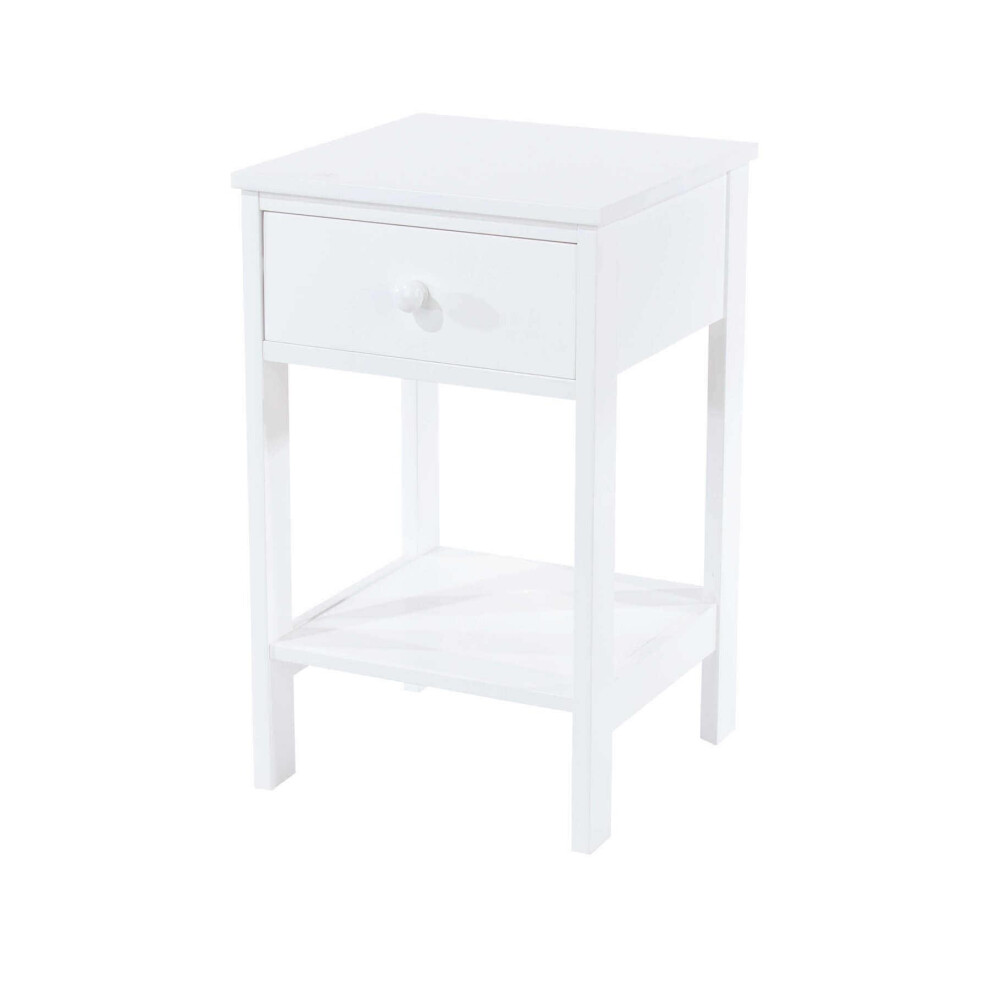 (White) Petite Bedside Table 1 Drawer Nightstand Cabinet Drawer Shelf Storage