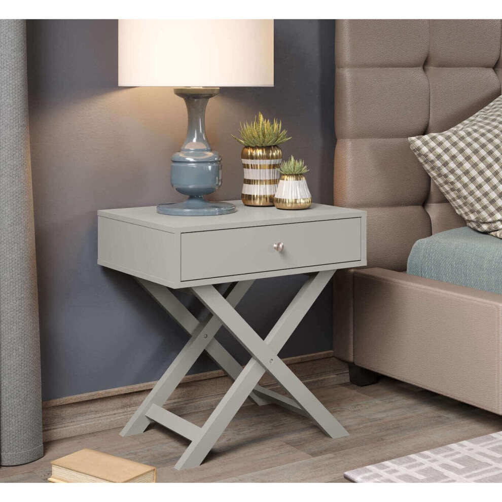 (Grey, 1 Drawer) Bedside Side Table Nightstand 2 Storage Drawers Wooden Legs