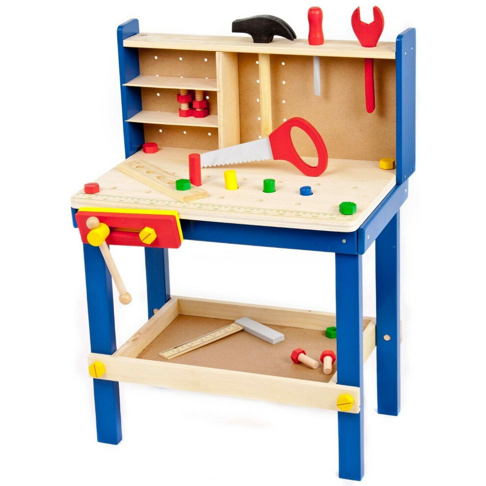 (Wooden Tool Bench) Kids Wooden Work Tool Bench Kitchen Set Play Toys