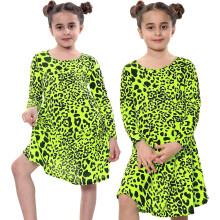 (7-8 Years, Neon Yellow) Kids Girls Leopard Print Swing Dress Trendy Top