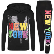 (7-8 Years, Black) Kids Girls Crop & Legging New York Print Hooded