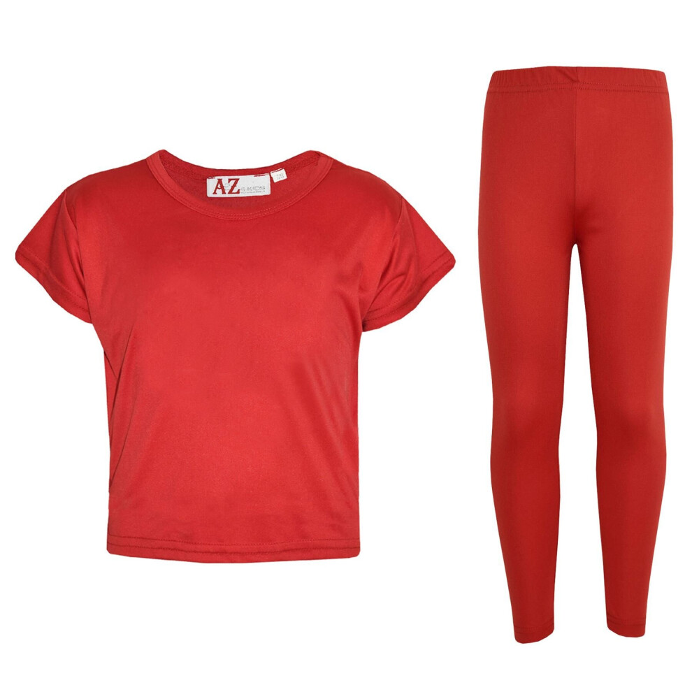 (7-8 Years, Red) Girls Top Kids Plain Color Stylish Crop Top & Leg