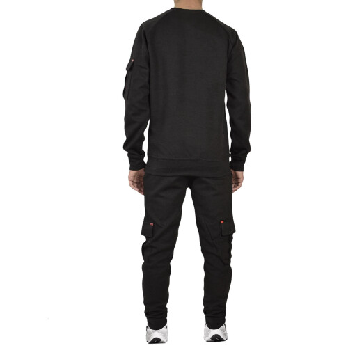 (L, Black) Mens Plain Tracksuit Sweatpants Raglan Sleeves Set 1