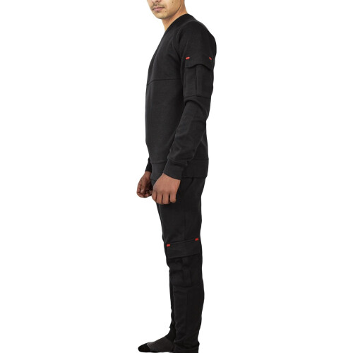 (L, Black) Mens Plain Tracksuit Sweatpants Raglan Sleeves Set 2