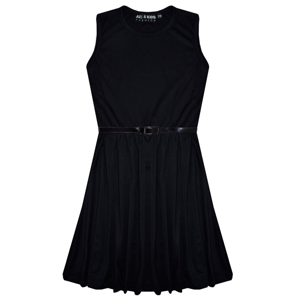 (13 Years, Black) Girls Skater Dress Kids Party Dresses With Belt-image-OPC-P8ZFHRY-NEW