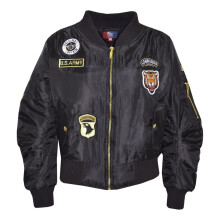 (9-10 Years, Badges Black) Kids Jacket Girls Boys Bomber Padded Zip Up Biker