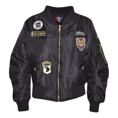 7 8 Years Badges Black Kids Jacket Girls Boys Bomber Padded Zip