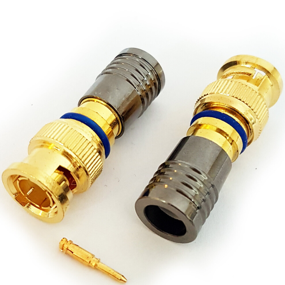 2X Bnc Compression Connectors Rg6 Crimp Male Plugs Coaxial Cable Cctv Install 5055538194382