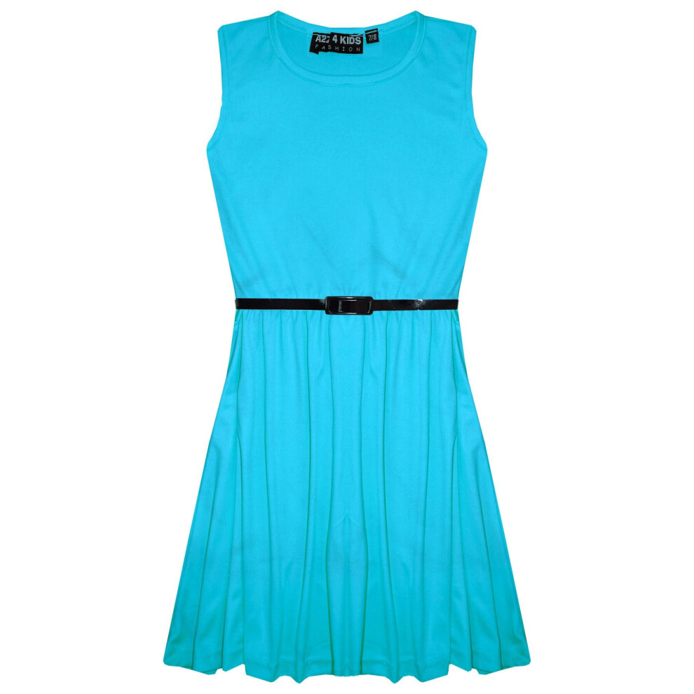 A2Zkids (9-10 Years, Sea Green) Girls Skater Dress Kids Party Dresses With Belt