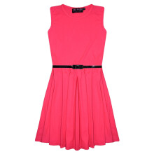 (9-10 Years, Neon Pink) Girls Skater Dress Kids Party Dresses With Belt