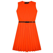 (9-10 Years, Neon Orange) Girls Skater Dress Kids Party Dresses With Belt