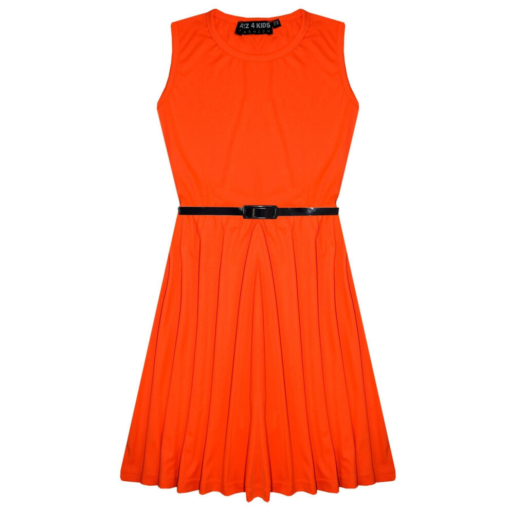 A2Zkids (9-10 Years, Neon Orange) Girls Skater Dress Kids Party Dresses With Belt