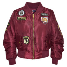 (5-6 Years, Badges Wine) Kids Jacket Girls Boys Bomber Padded Zip Up Biker